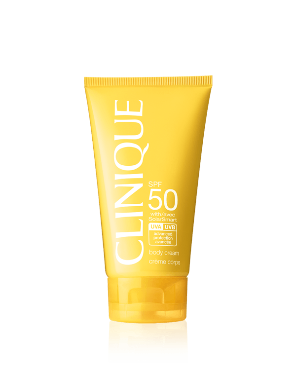 Clinique Sun SPF 50 Sunscreen Body Cream&lt;br&gt;קרם הגנה לגוף, רמה גבוהה של הגנה מפני קרני UVA/UVB בעזרת טכנולוגיית SolarSmart. נטול שומן.